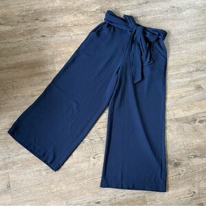Max Studio Navy Blue Wide-Leg Pants with Tie-Waist